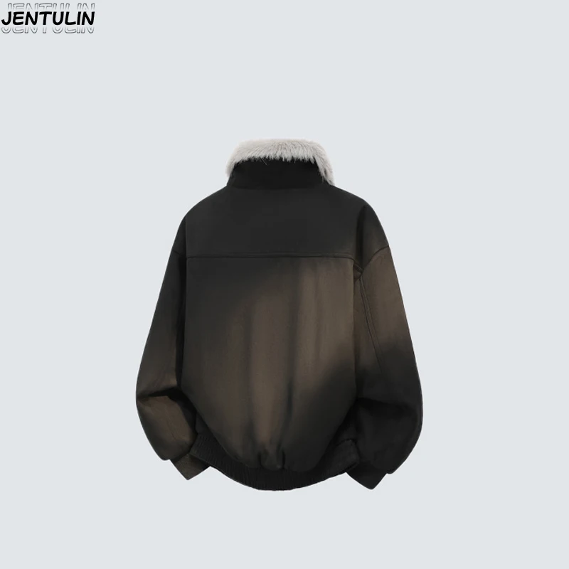 American Retro Mountain Carved Coat Cotton Jacket Autumn And Winter Thick Loose Casual Fur Collar Long Sleeved Unisex Jacket