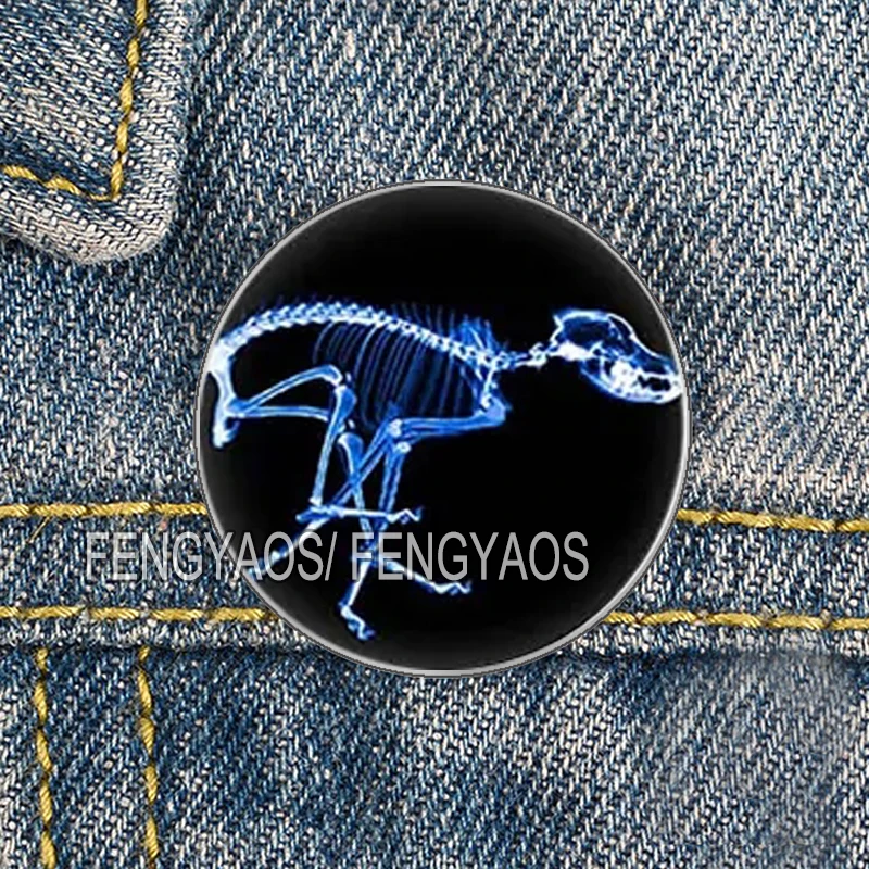 Stainless Steel Creative X-Ray Pins Badge Brooches for Backpack Glass Cabochon Skeleton Badges Gift for Doctor and Nurse