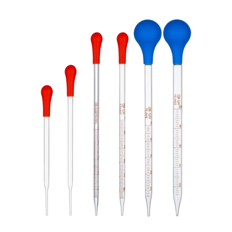 ماصة متدرجة 0.5/1/2/3/5/10 مللي مقياس زجاجي خط قطارة ماصة مختبر قطارة إسقاط ماصة ماصة رأس مطاطي أزرق