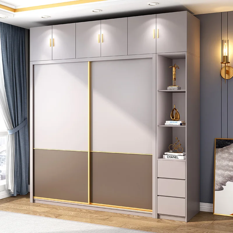 Light luxury wardrobe household modern simple bedroom economical cabinet rental room sliding door small household wardrobe