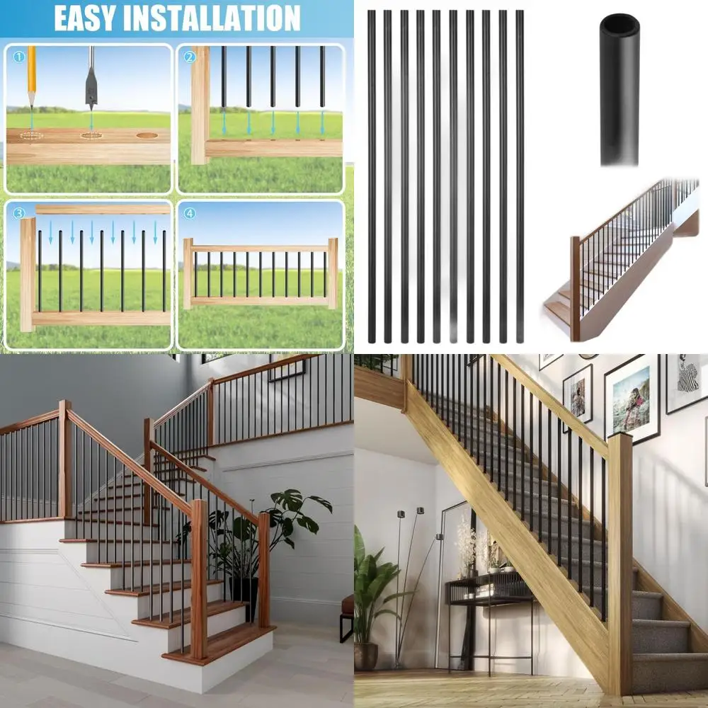 

15-Pack 5/8 Round 44 Hollow Wrought Iron Spindles, Satin Black for Indoor Staircases
