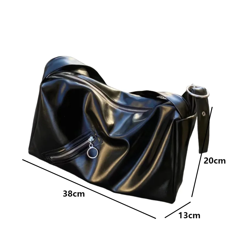 2024 Trend Czarne Miękkie Skórzane Torby Na Ramię Wysokiej Jakości Torby Na Ramię Y2k Moto Zipper Crossbody Bags Casual Large Capacity Handbags