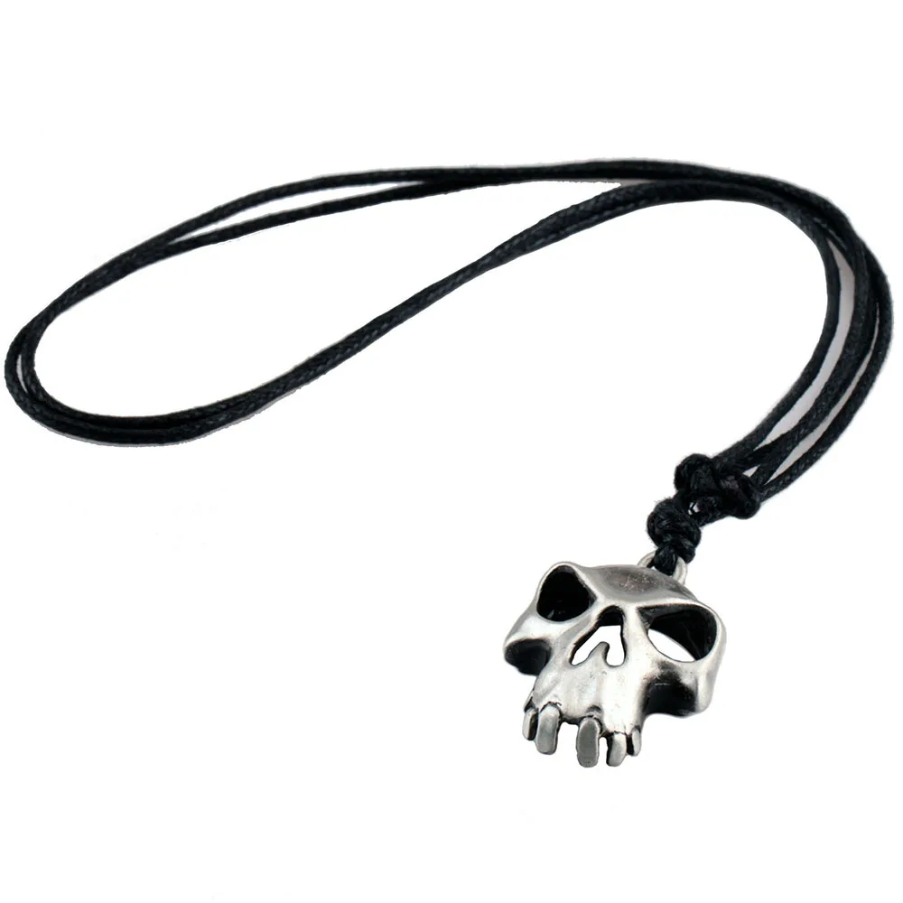 Vintage Hollow out Skeleton Pendant Necklace for Men Silver Color Leather Cord Chain Necklace Fans Hip Hop Punk Gothic Jewelry