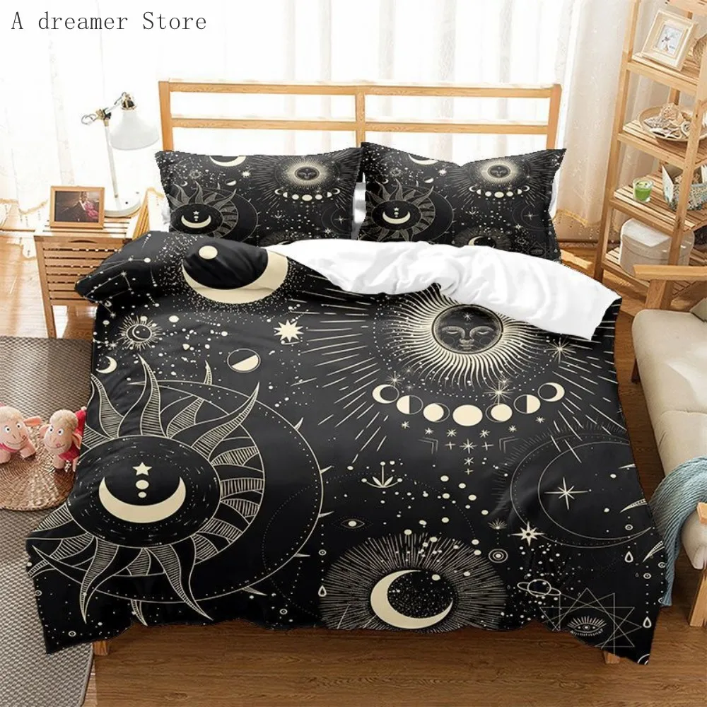 

Black Sun Moon Star Bedding Set Bohemian Totem Line Duvet Cover Pillowcases Bedlinen Adults Bedclothes Twin Full Queen King Size