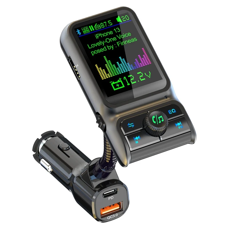 QC3.0 Fast Charge Car Bluetooth MP3 Player FM Transmitter HD Colorful Screen Display Car Supplies