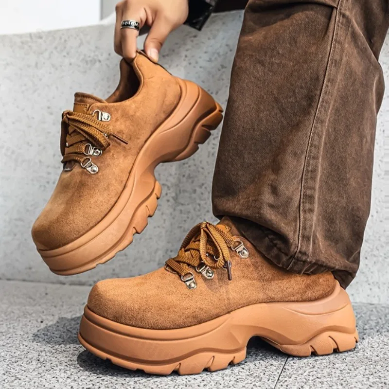 

Men Vintage Low Top Platform Casual Shoes British Style Versatile Comfort Height Increasing Chunky Men Sneaker Zapatillas Hombre