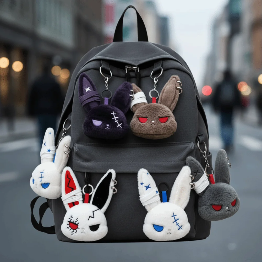 Plush Dark Bunny Plush Doll Embroidered Gothic Style Rabbit Bag Charm Skin Friendly Cute Design Plush Rabbit Pendant