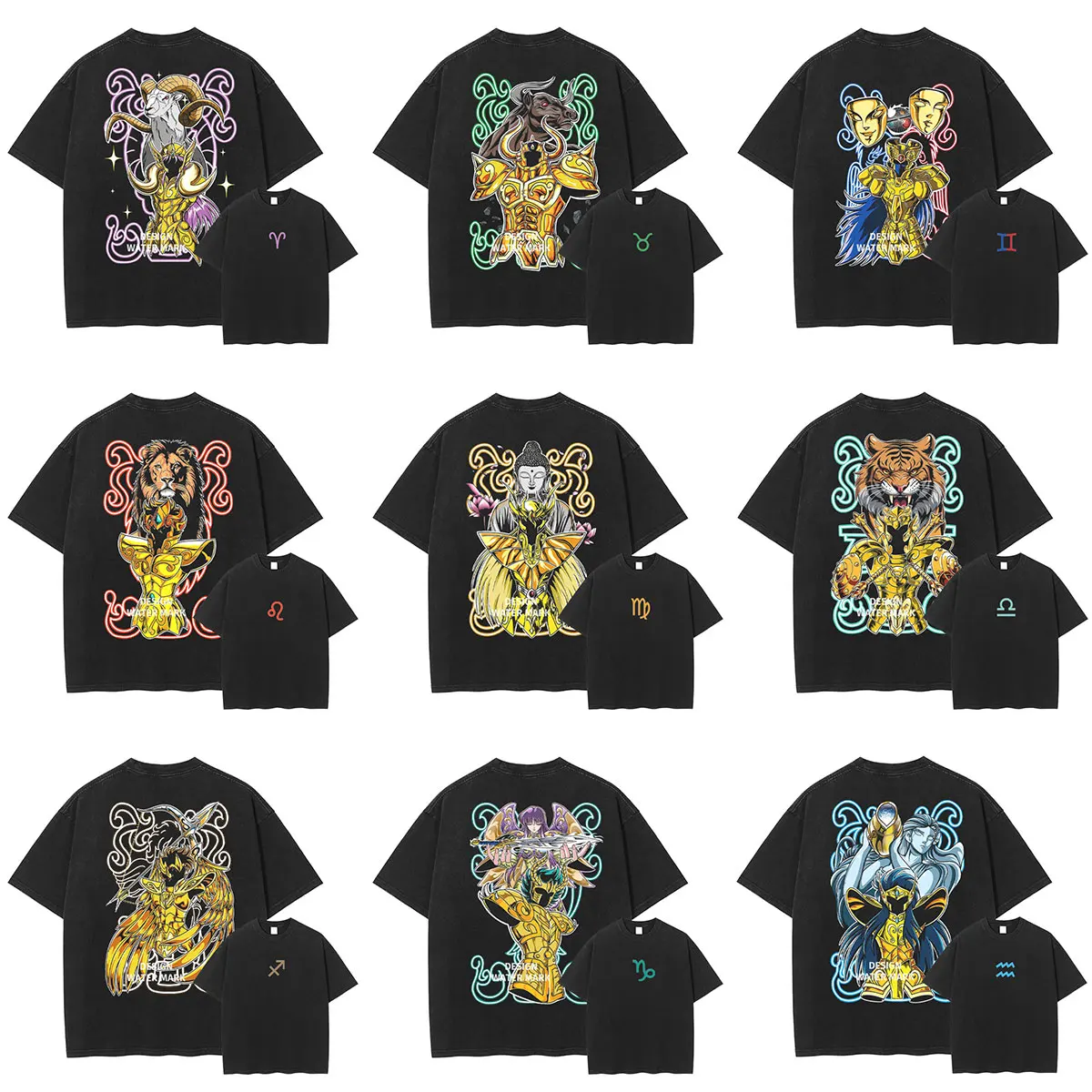 Anime Saint Seiya T Shirt Golden Zodiac Shaka Saga Muu Shun Vintage Washed Tops Tees Oversized Short Sleeve T-shirt Men Cotton