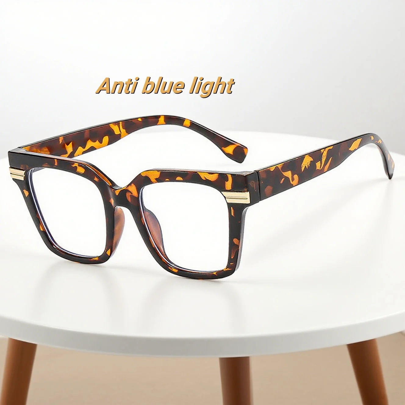 

New Fashionable Personalized Square Frame Women's Flat Light Glasses Retro Neutral Color Blocked Anti Blue Light Glasses