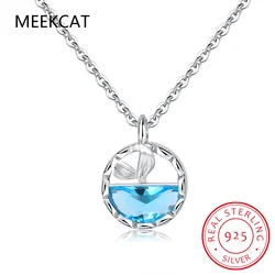 925 Sterling Silver Sky Blue Topaz Whale Tail Pendant Necklace Mermaid Fish Tail Neck Chain for Women Fine Jewelry BSN294