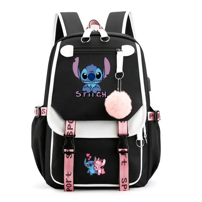 Lovely mochila Stitch Backpacks USB Patchwork Lightweight Laptop Teens School Bags Women Girls Capacity Cartoon Travel Mochilas