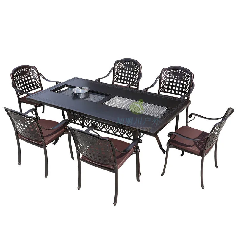 

Outdoor table and chair courtyard cast aluminum barbecue table villa balcony garden household electric carbon table and chair co