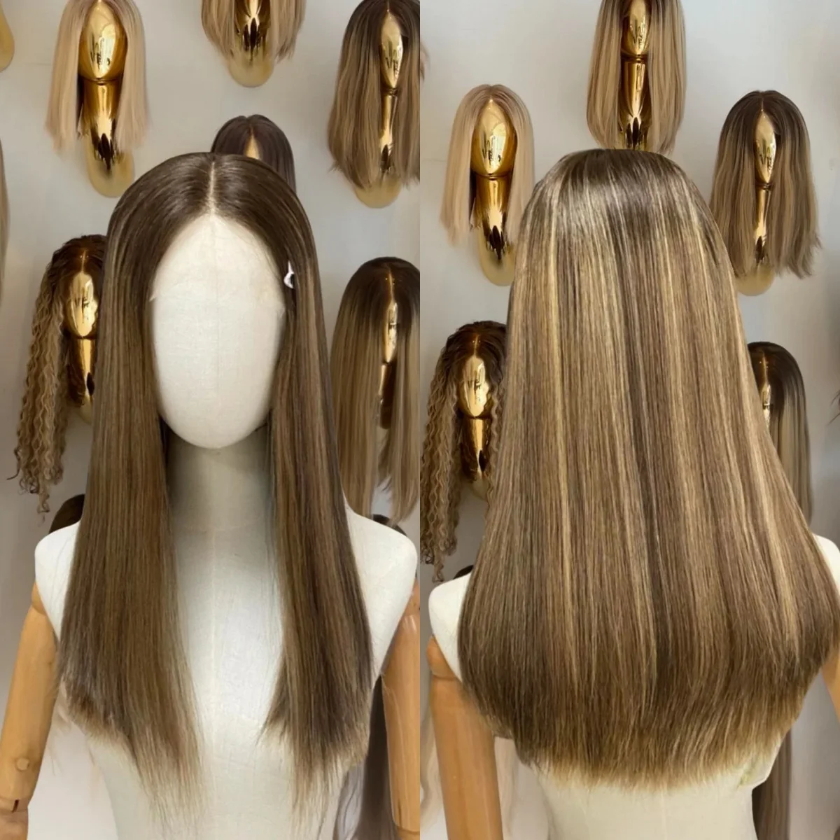 Chestnut Brown Soft Straight Wig 13x4 HD Transparent Lace Front Wig Middle Part Mix Colored Balayage Glueless Synthetic Hair Wig