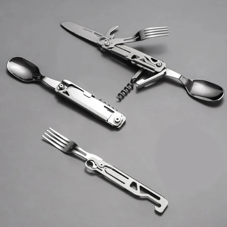 

Outdoor Tableware Multi-function Portable Knife Fork Spoon Bottle Opener Foldable Cutlery Camping Equipment