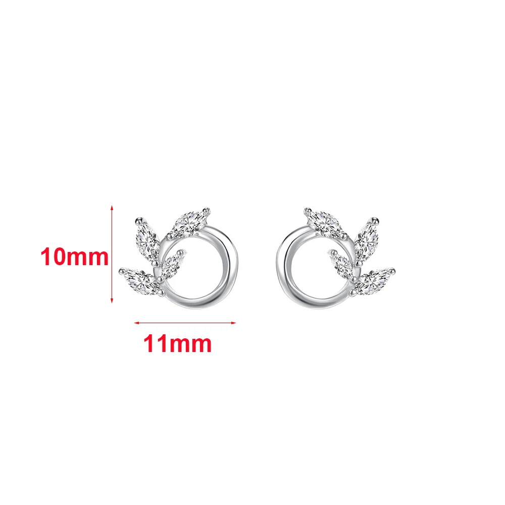 SOFTPIG ريال 925 فضة الزركون يترك أقراط مستديرة للنساء الكلاسيكية غرامة مجوهرات الحد الأدنى اكسسوارات