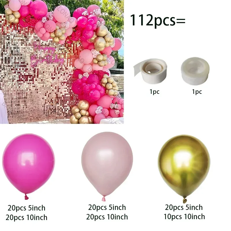 112Pcs Hot Pink Black Latex Balloons Garland Arch Kit Birthday Party Bridal Shower Wedding Princess Party Decorgift