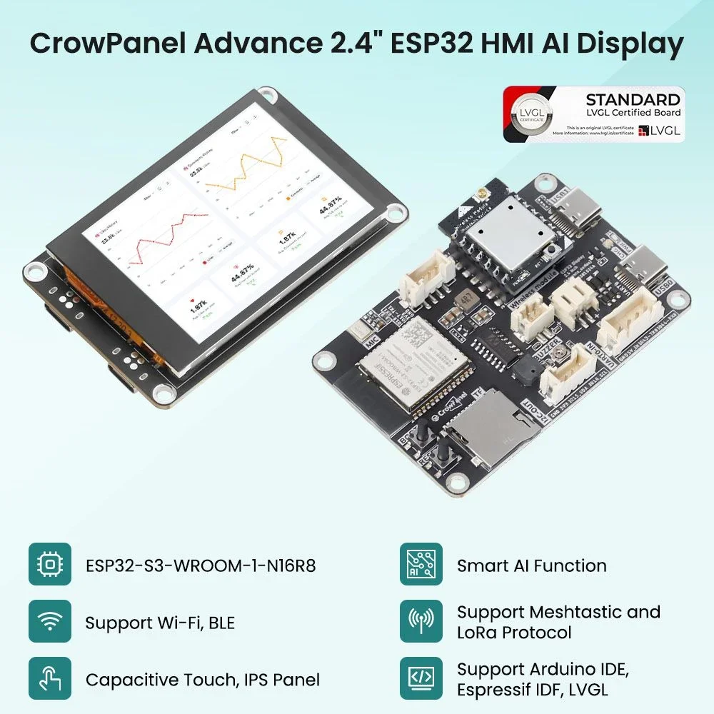 Elecrow CrowPanel Advance 2.4” AI Display for Meshtastic 2.4inch HMI ESP32 320x240 IPS Artificial Intelligent Touchscreen