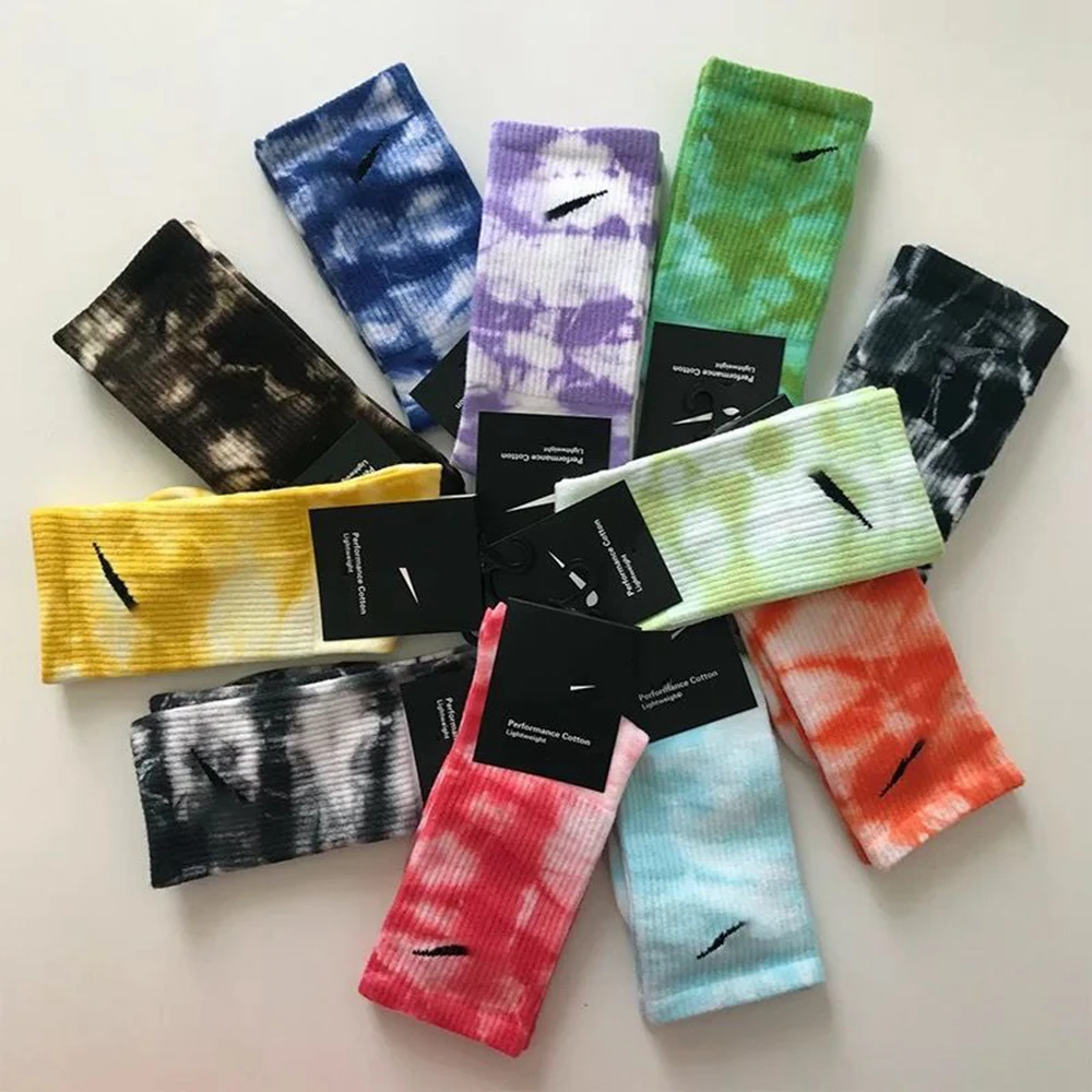 2pair New Spring Summer Tie-dye Socks Hip-hop Pure Color All Cotton Man And Woman Socks