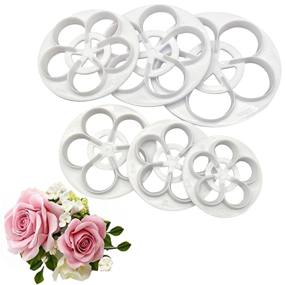 6Pcs/Set Rose Flower Fondant Cake Mold Sugar Craft Portable Decorating Cookie Cutter Mold Gum Paste Cutter Tool Decorating Tools