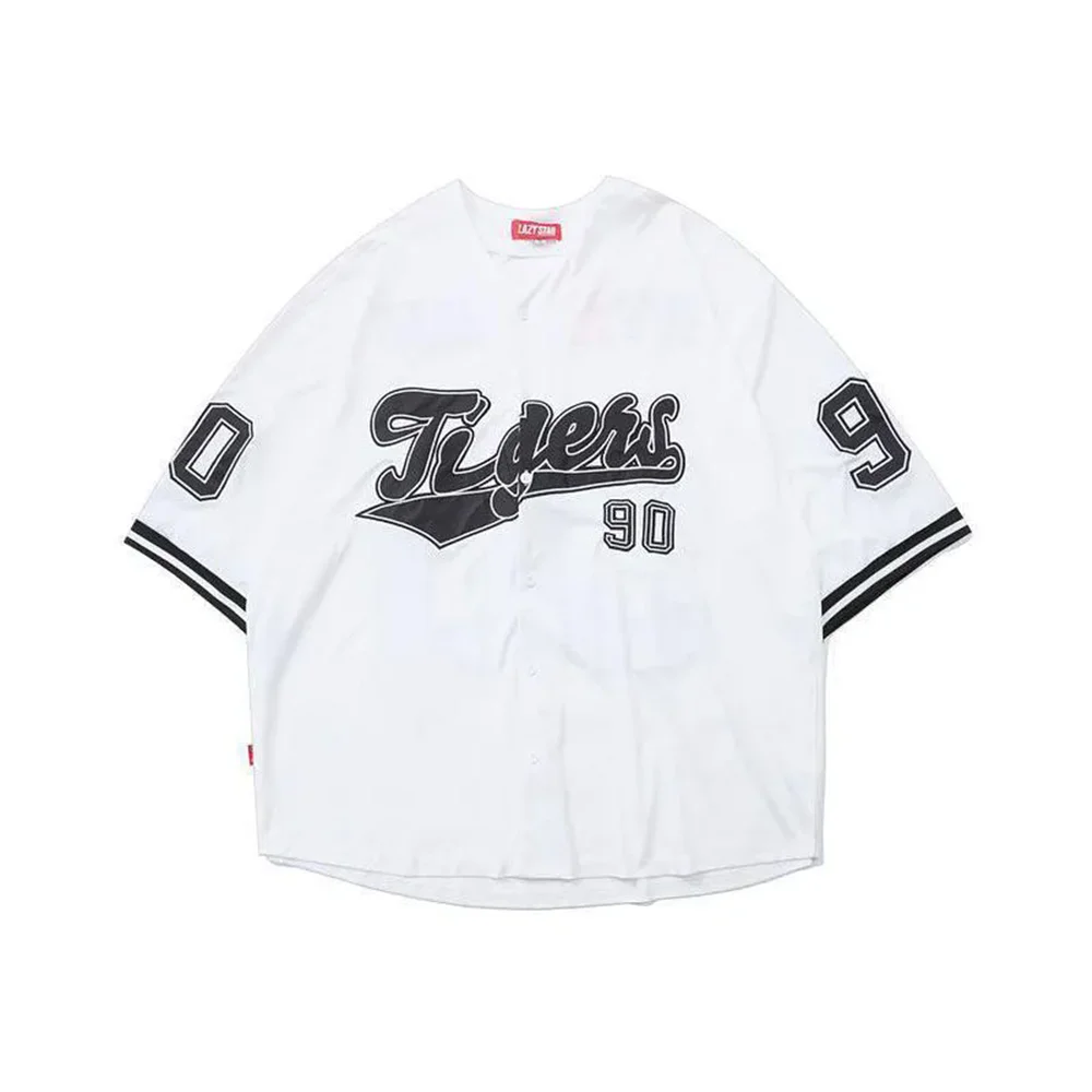 Women Fashion Trend Button Streetwear Sport Top Baseball Tshirt Number 90 Oversized Casual Training Tee Baseball Jersey