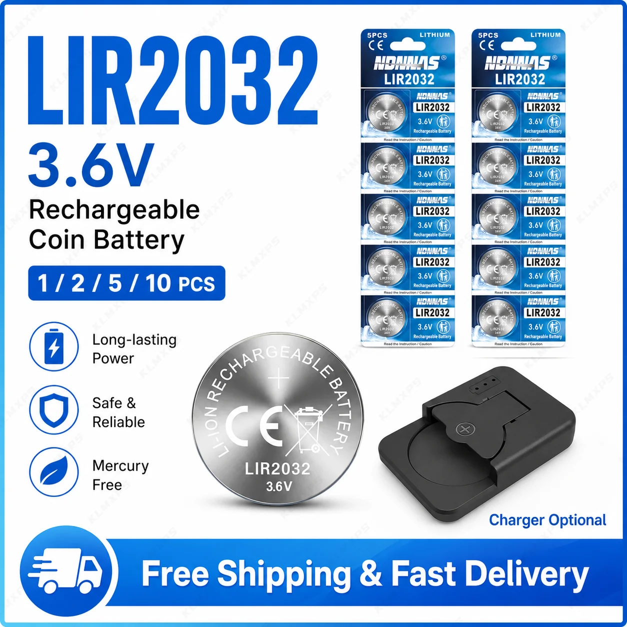 

LIR2032 3.6V 40mAh Rechargeable Lithium Ion Coin Battery Replacement CR2032 Round Cell Batteries