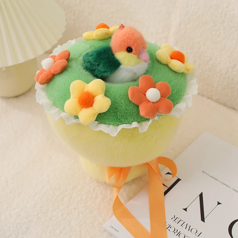 

Simulation Birds with Bouquet Plush Toy Kawaii Stuffed Animal Realistic Tit Sparrow Cute Lifelike Flower Soft Kids Pendant Deco