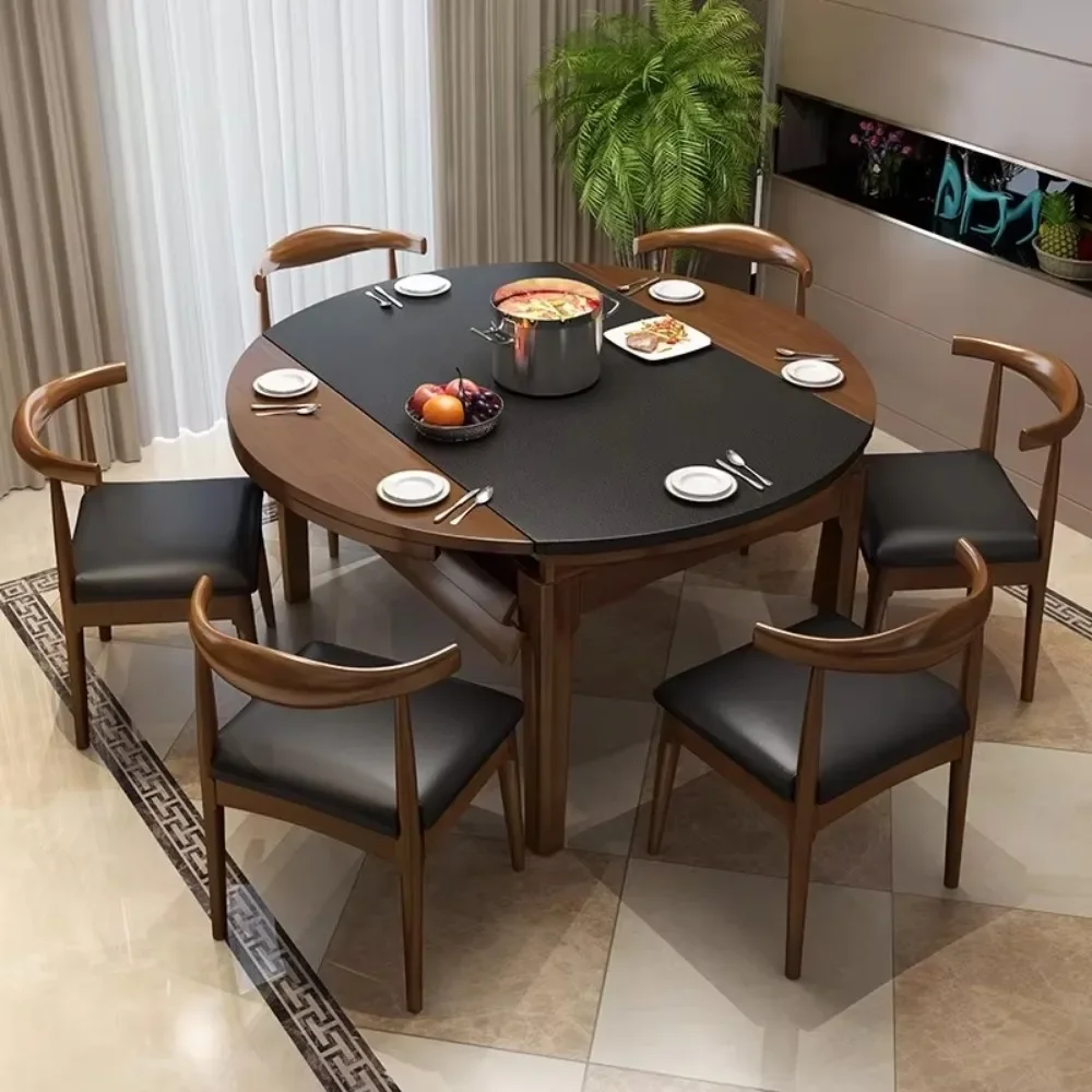 for Modern Home Dining Room Furniture Custom Wooden Extendable Dining Table, Sintered Stone Top Expandable Dinner Table