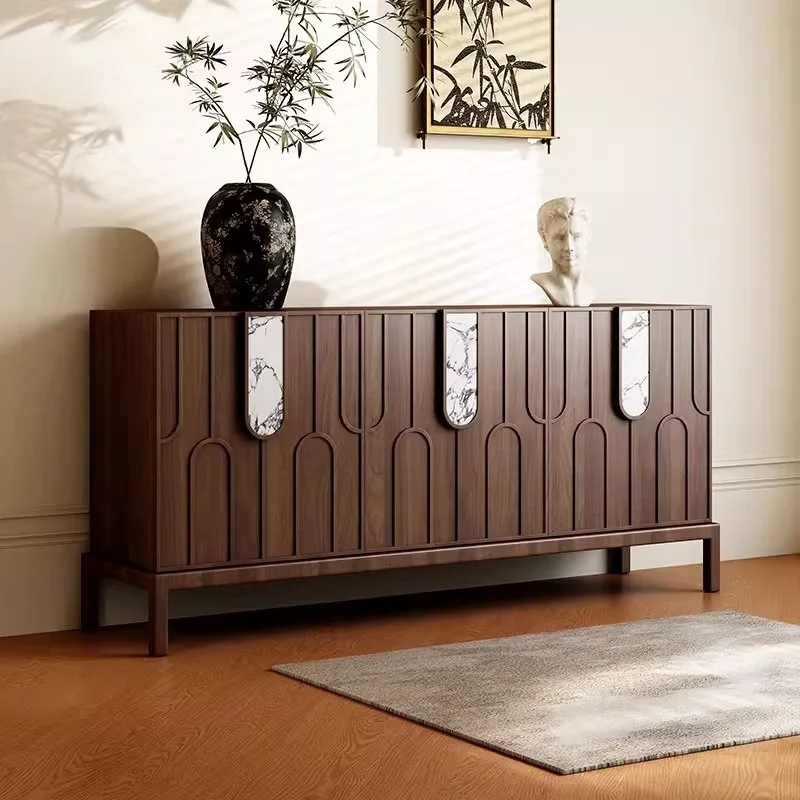

Solid wood entrance cabinet, living room storage cabinet, decorative cabinet, villa luxury stone dining side cabinet against the