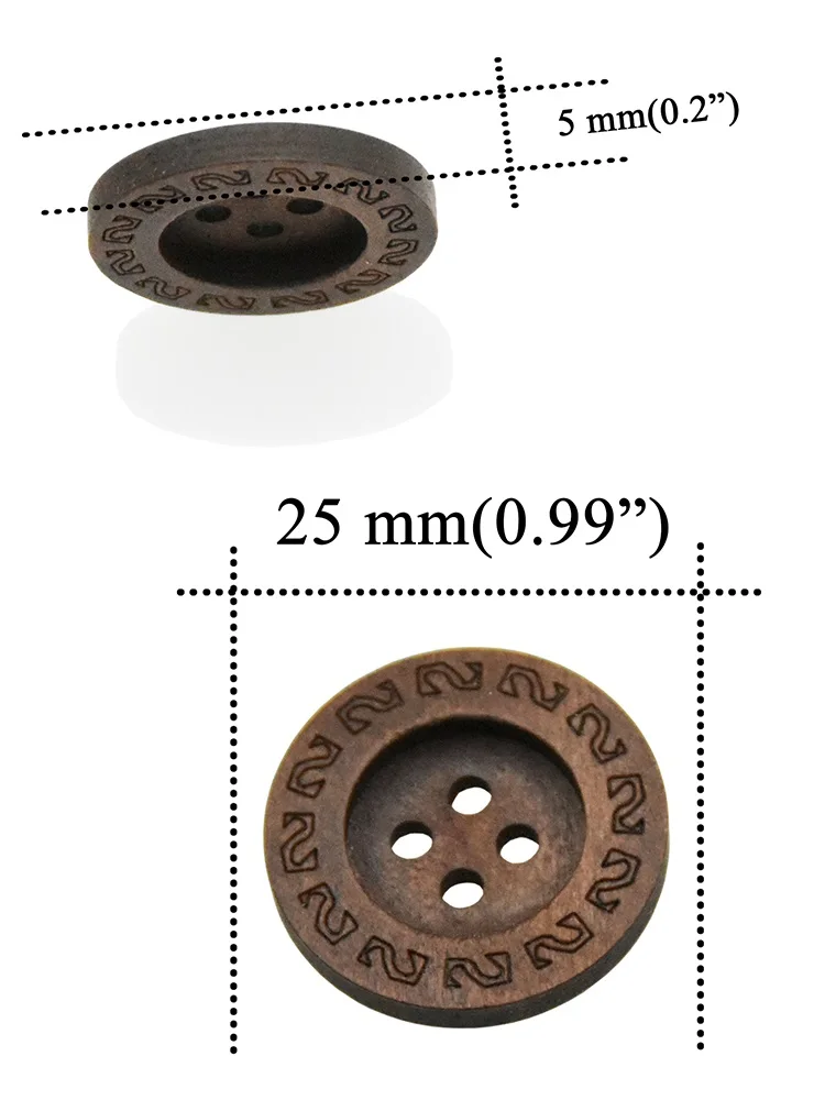 Bottoni in legno naturale fatti a mano bottoni rotondi in legno Laser per caffè accessori per vestiti da cucito retrò 25mm 4 fori 5 pezzi 10 pezzi