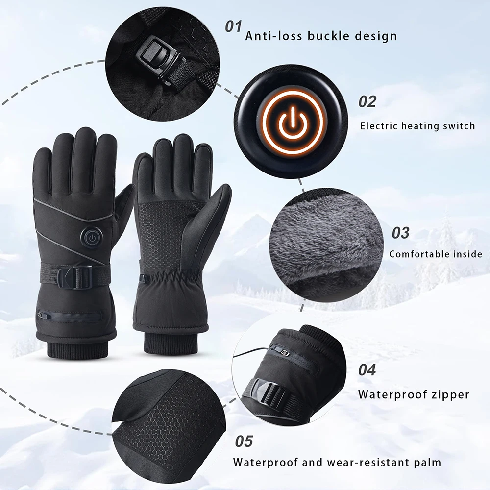 قفازات تسخين كهربائية قابلة لإعادة الشحن للدراجات النارية على الجليد والتزلج وشاشة تعمل باللمس بطانات يدوية دافئة للرياضات الشتوية #3