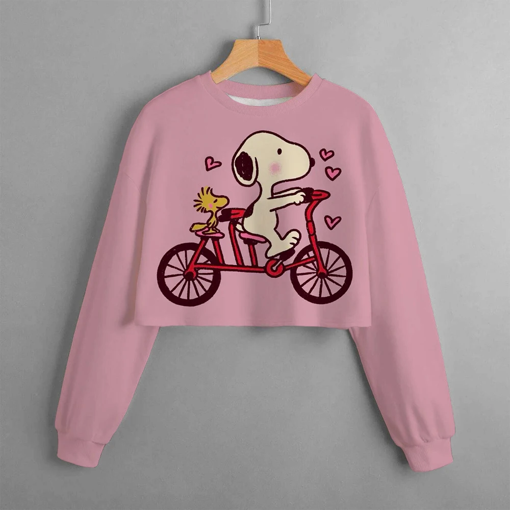 Girls' short round neck long sleeved shirt embroidered Snoopy cartoon print girls' clothing spring and autumn pullover casual ch