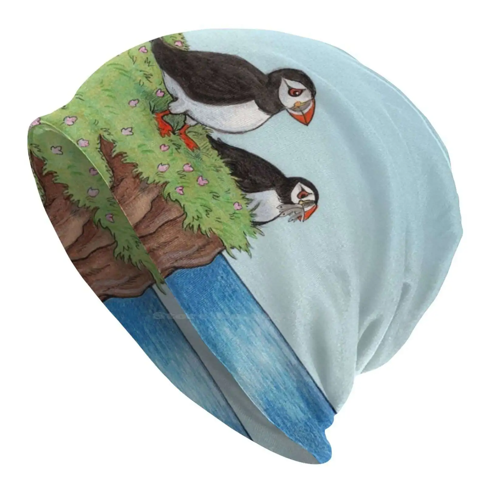 Puffins Knitted Hat Warm Beanie Outdoor Caps Puffins Atlantic Cute Birds Animals Wildlife