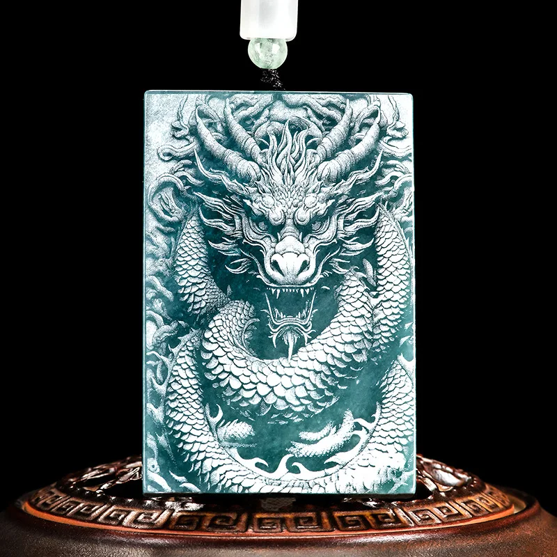 

Natural A Jadeite Blue Water Shadow Carving Of The Great Wall Chinese Loong Ice Jade Pendant Zodiac Dragon Jewelry Drop Shipping