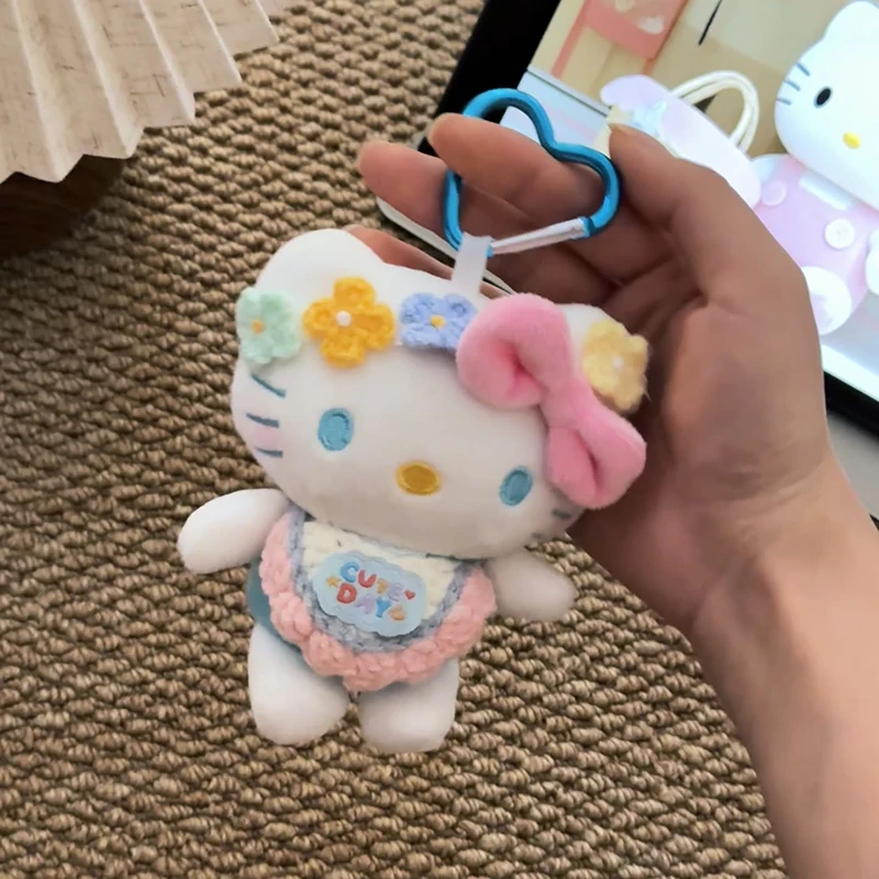 Sanrios Hellokittys fleur en peluche poupée porte-clés Anime Kitty chat doux Animal pendentif à breloque pour sac d'école sac à dos sac à main accessoire