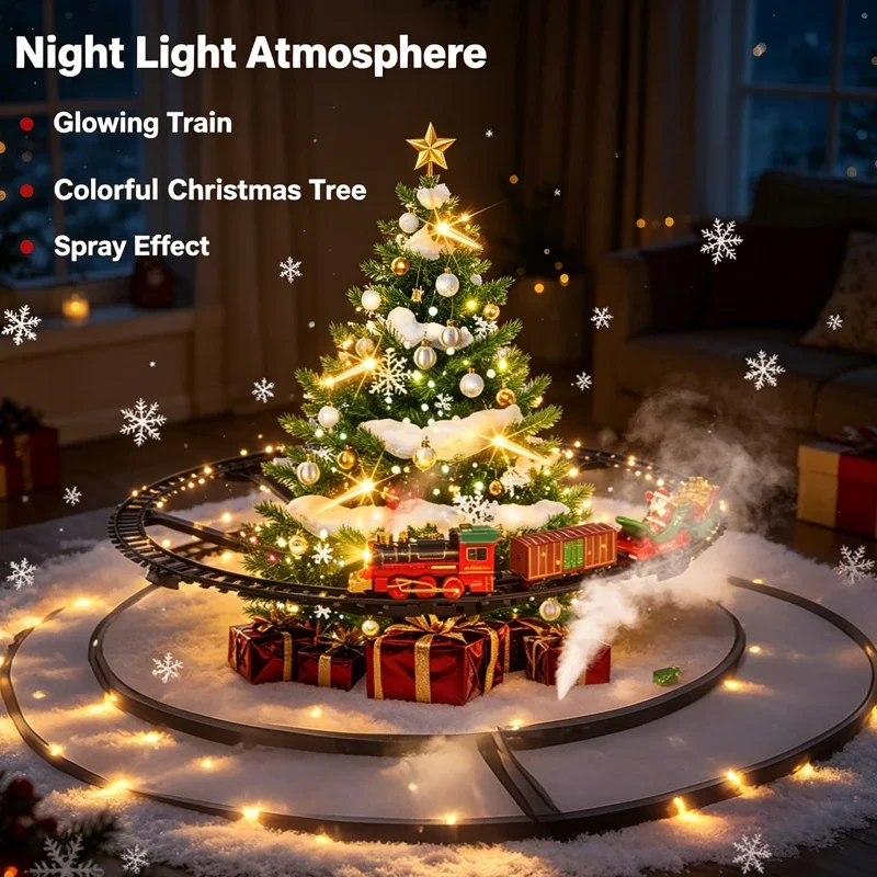 Hanging Christmas Train Electric Classical Train Track Toy with Spray LED Music Children's Railway Locomotive Trucks Model Cars