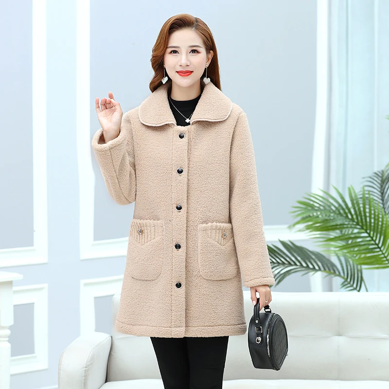 2023 New Jacket Autumn/Winter Woolen Coat Plus Size Women\'s plush Thick Extended Woolen Coat Small Lamb Fleece