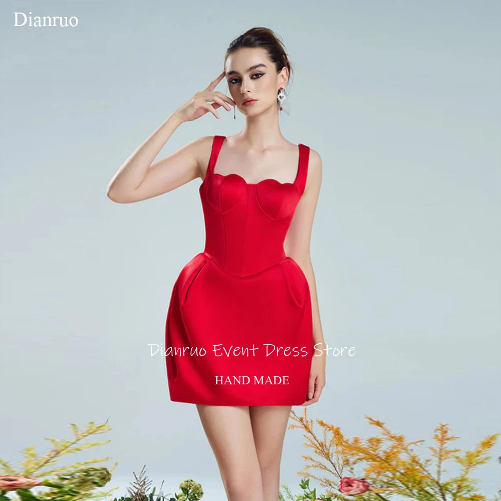 

Dianruo Red Heart Shaped Prom Dress Mini Spaghetti Straps Cocktail Dresses Sleeveless Sweetheart Homecoming Dressess Customized