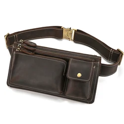 Luufan Genuine Leather Man Waist Pack Fanny Pack Shoulder Belt Bag Phone Pouch Sporty Small Crossbody Bag Male Travel Chest Bags