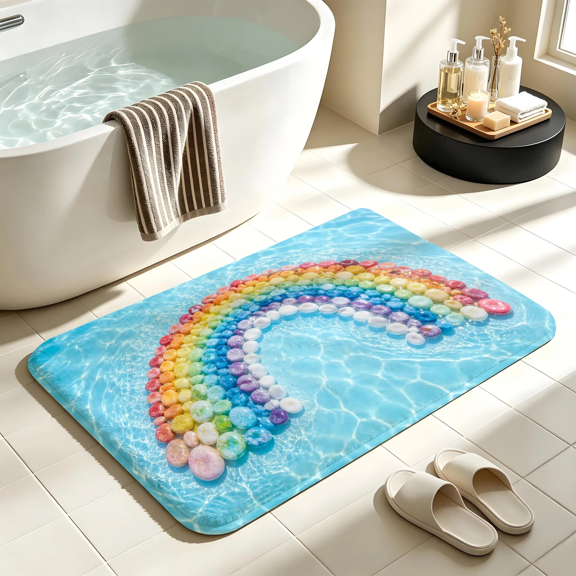 Bathroom use absorbent quick drying floor carpet home decoration flannel anti slip shower carpet pebble theme