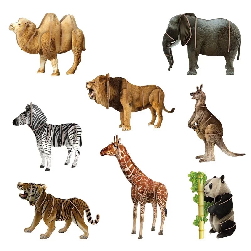 3D Animal Puzzles Panda Giraffe DIY Assembling Science Model Ornaments Puzzle Simulation Toys Kids Toys Parent-child Interaction