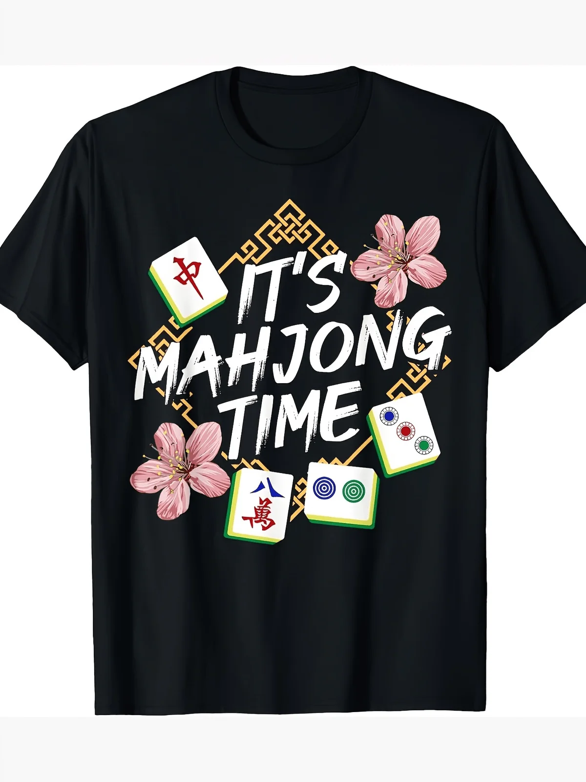 Vibrant Print MahjongThemed TShirt for Men Unisex Casual Crew Neck Short Sleeve with Vibrant Mahjong Player Print Traditional Ch