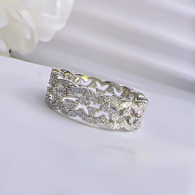 Karloch S925 Sterling Silver Full Diamond Row Lace Ring for Women Simple and Personalized Fashion Wedding Jewelry