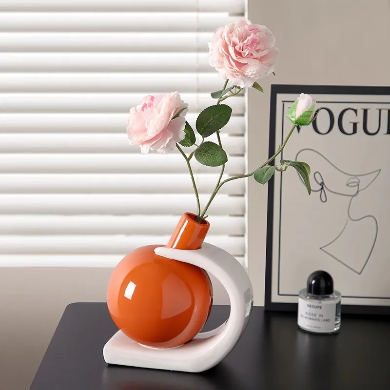 Florero de cerámica minimalista, decoración de flores secas de escritorio, florero ornamental para gabinete de Tv