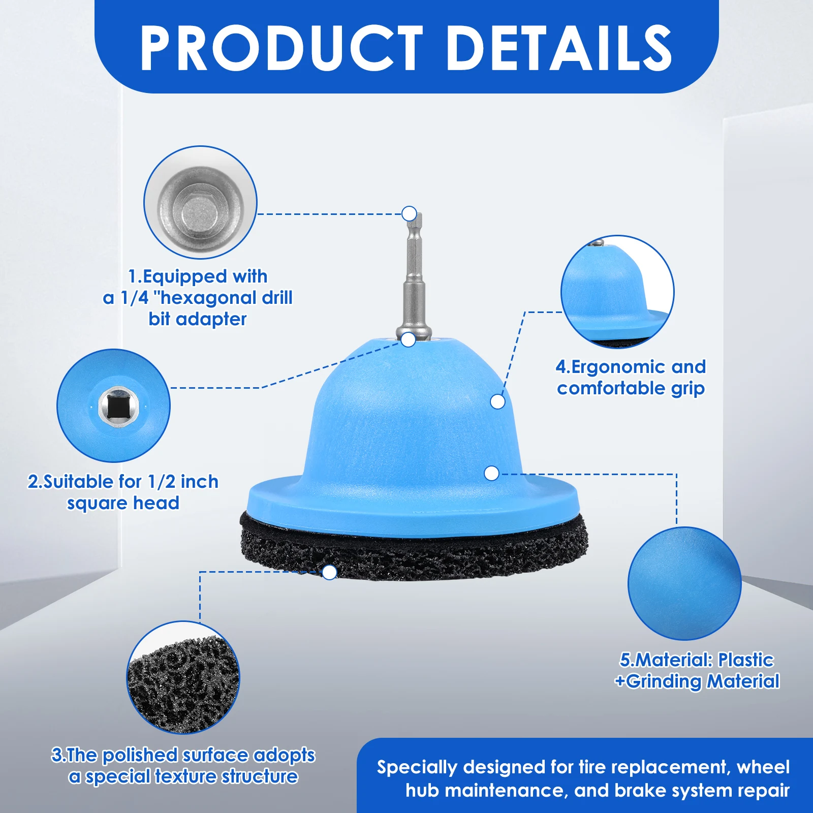 150mm Wheel Hub Cleaner Wheel Hub Grinder With Drill Adapter Round Plastic Cleaner Replacement Cleaning Tool for Car, Truck, Mot