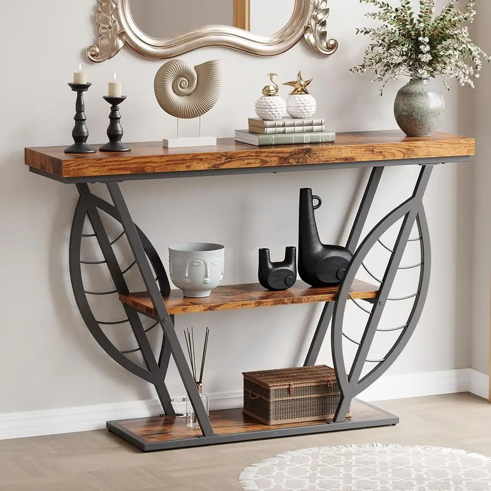 

Lea Design ole Table or Entryway, 3-Tier Storage, 30mm Thick Rustic Brown Industrial Metal e, Easy-to-Assemble Narrow Accent