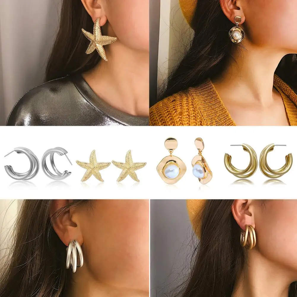 Starfish Rhinestone Ear Dangle Earring for Women Long Service Life Alloy Dangle Hoop Earring Gifts