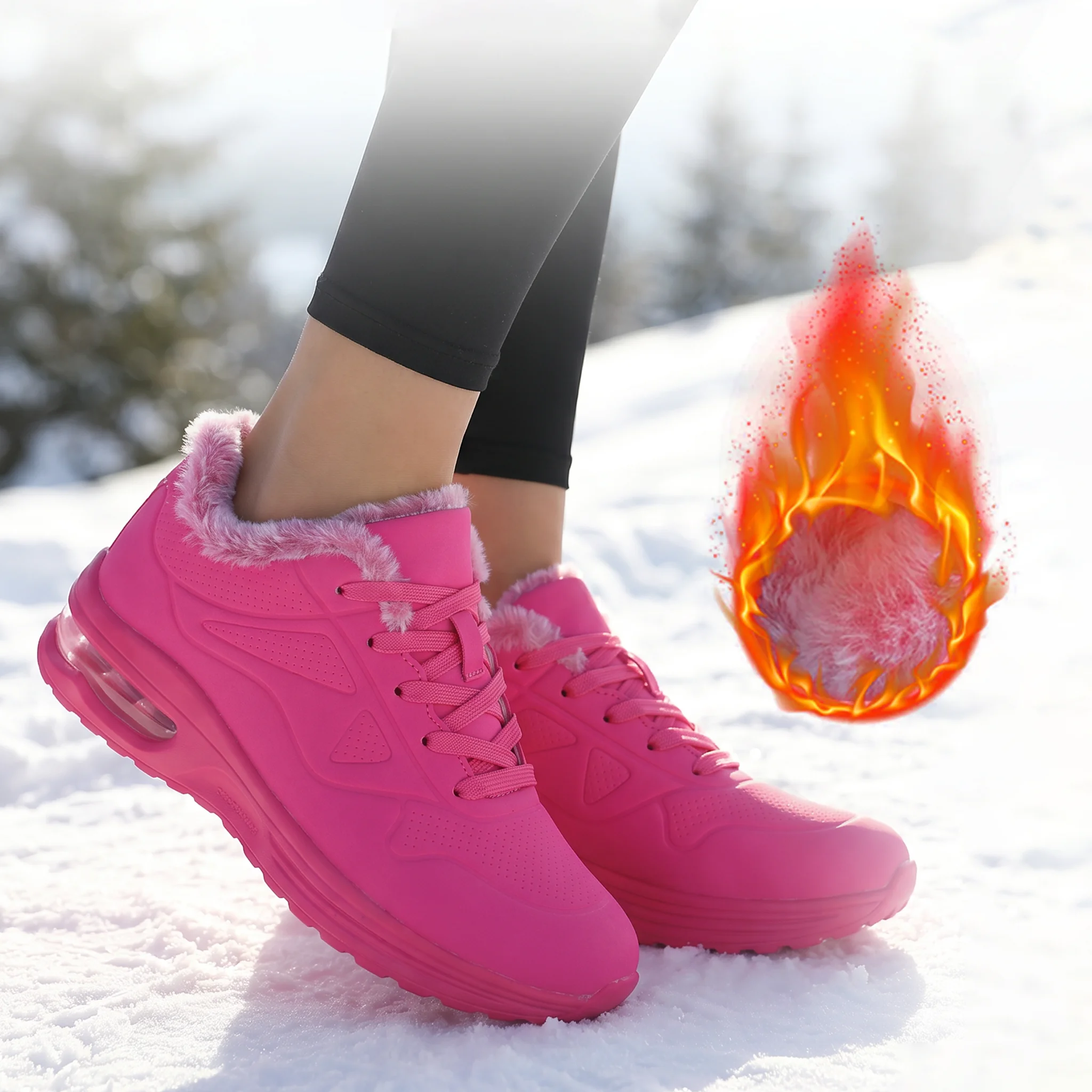 

Women's Winter Fleece-Lined and Thickened Snow Boots, Outdoor Warm Commuter Air-Cushioned Sneakers, Casual Shoes