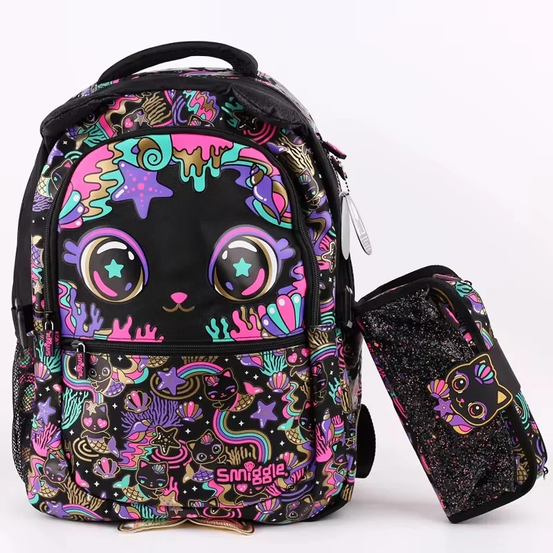 Hot Genuine Australian Smiggle Black Cat Fashion Student Backpack Children Stationery Box Backpack Lunch Bag Wallet Student Gift