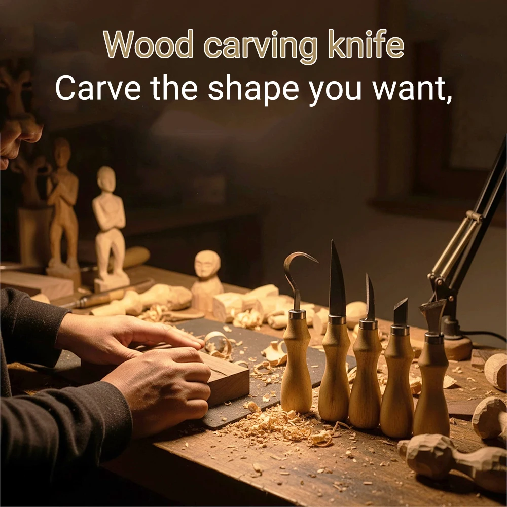 Kép 6: 5pc faipari Fafaragás eszközök beállítása Cserefa kezelni Bolthajtásos Agyonszúr számára Bölcsészet mesterségek eszközök számára kezét Fafaragás faipari Átfogó Hordozható Félkegyelmű faipari színben