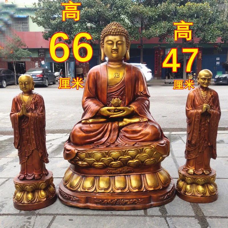 A set 3PCS large huge Europe America Asia temple Buddha statue bless safe healty Amitabha Sakyamuni ZUNZHE brass